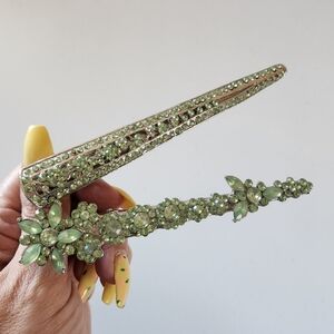 Vintage Y2K 90s Green Jewel Rhinestone Costume Jewelry Hair Pin Pins Clip Clips